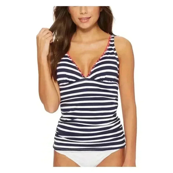 Tommy Bahama Breton Stripe Nylon Tankini Size XS Swimwear Navy White Red Details - Picture 1 of 9
